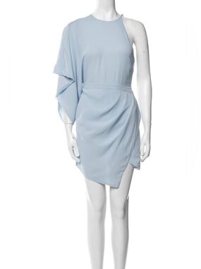 Michael Costello Light Blue One-Shoulder Drape Mini Dress. Size XS.